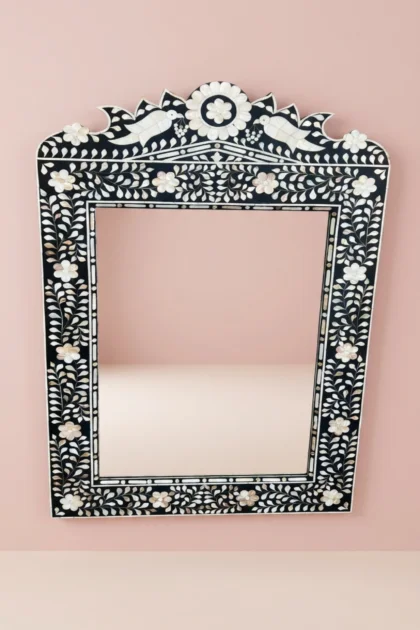 Mother of Pearl Inlaid Parrot Mirror Black, buy mother pearl inlaid parrot, luxury mother pearl inlaid parrot, handcrafted mother pearl inlaid parrot, handmade mother pearl inlaid parrot, mother pearlmother-of-pearl-inlaid-parrot-mirror-black-black-furniture-decorative-mirror-mop-inlay-furniture-mother-of-pearl-inlay-wall-mirror-01.webp