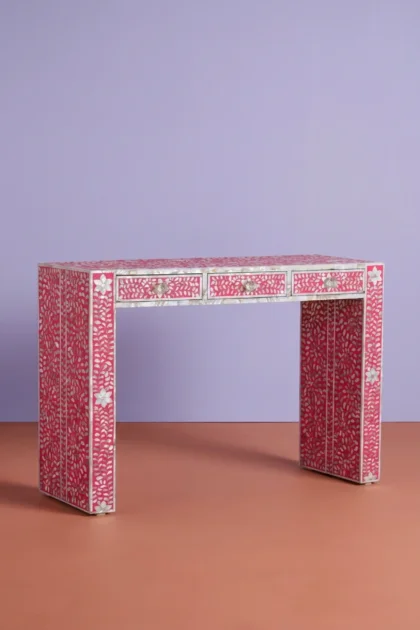 Mother Of Pearl Inlay Floral Console Table Pink, buy mother pearl inlay floral, luxury mother pearl inlay floral, handcrafted mother pearl inlay floral, handmade mother pearl inlay floral, pearl inlaymother-of-pearl-inlay-floral-console-table-pink-console-table-entryway-table-floral-design-floral-pattern-flower-motif-furniture-table-mop-inlay-furnit-01.webp