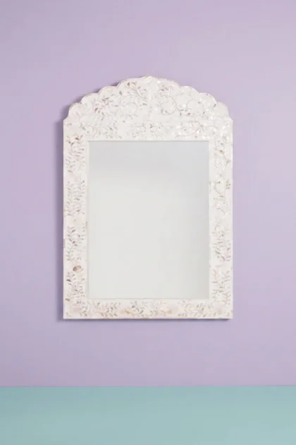 Mother Of Pearl Inlay Floral Crested Mirror White, buy mother pearl inlay floral, luxury mother pearl inlay floral, handcrafted mother pearl inlay floral, handmade mother pearl inlay floral, mothermother-of-pearl-inlay-floral-crested-mirror-white-decorative-mirror-floral-design-floral-pattern-flower-motif-mop-inlay-furniture-mother-of-pearl-inlay-wall-mi-01.webp