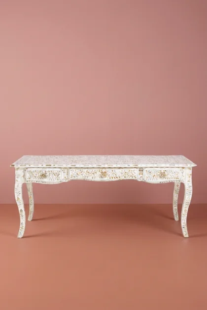 Mother Of Pearl Inlay Long Curved Leg Desk White, buy mother pearl inlay long, luxury mother pearl inlay long, handcrafted mother pearl inlay long, handmade mother pearl inlay long, mother pearl, longmother-of-pearl-inlay-long-curved-leg-desk-white-desk-home-office-furniture-mop-inlay-furniture-mother-of-pearl-inlay-white-furniture-01.webp