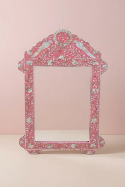 Pink Mother Of Pearl Inlaid Parrot Mirror, buy pink mother pearl inlaid, luxury pink mother pearl inlaid, handcrafted pink mother pearl inlaid, handmade pink mother pearl inlaid, pink mother, pinkpink-mother-of-pearl-inlaid-parrot-mirror-decorative-mirror-mop-inlay-furniture-mother-of-pearl-inlay-pink-furniture-wall-mirror-01.webp