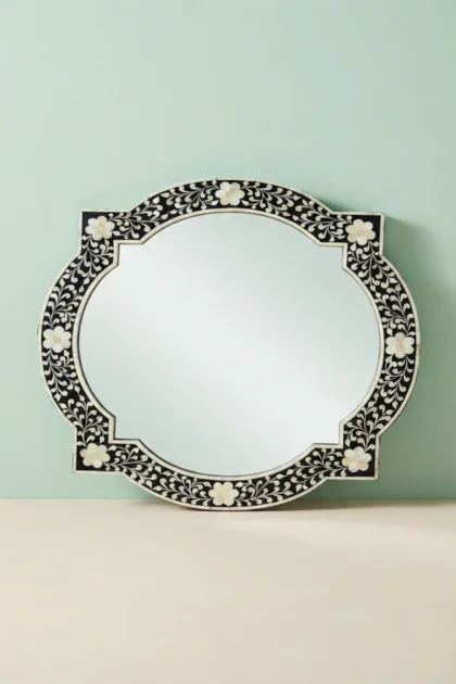 Quatrefoil Floral Bone Inlay Mirror Black, buy quatrefoil floral bone inlay, luxury quatrefoil floral bone inlay, handcrafted quatrefoil floral bone inlay, handmade quatrefoil floral bone inlay, bonequatrefoil-floral-bone-inlay-mirror-black-black-furniture-bone-inlay-furniture-decorative-mirror-floral-design-floral-pattern-flower-motif-handmade-bone-inlay-wall-mir-01.webp