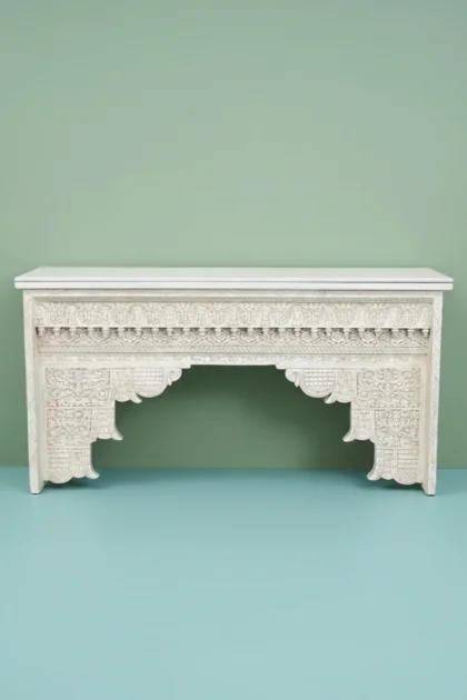 Ruby Handcarved Wooden Console White Distress Finish, buy ruby handcarved wooden console, luxury ruby handcarved wooden console, handcrafted ruby handcarved wooden console, ruby handcarved wooden giftruby-handcarved-wooden-console-white-distress-finish-carved-furniture-carving-furniture-console-table-entryway-table-white-furniture-wooden-furnit-01.webp