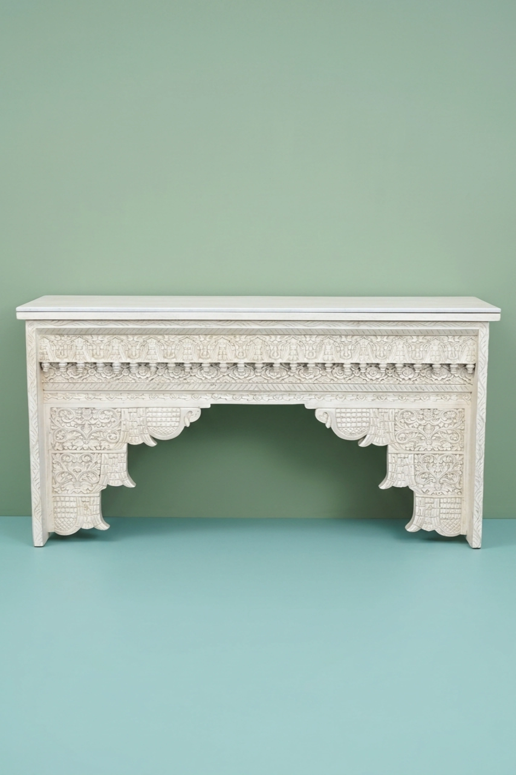 Ruby Handcarved Wooden Console White Distress Finish, buy ruby handcarved wooden console, luxury ruby handcarved wooden console, handcrafted ruby handcarved wooden console, ruby handcarved wooden giftruby-handcarved-wooden-console-white-distress-finish-carved-furniture-carving-furniture-console-table-entryway-table-white-furniture-wooden-furnit-01.webp