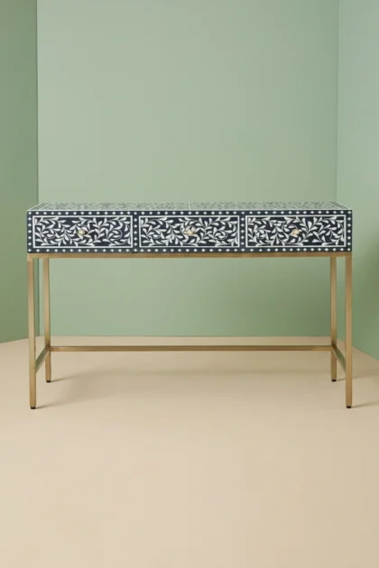 Scroll Vine Bone Inlay Console Table Blue, buy scroll vine bone inlay, luxury scroll vine bone inlay, handcrafted scroll vine bone inlay, handmade scroll vine bone inlay, scroll vine bone inlay onlinescroll-vine-bone-inlay-console-table-blue-blue-furniture-bone-inlay-furniture-console-table-entryway-table-furniture-table-handmade-bone-inlay-vine-pattern-01.webp
