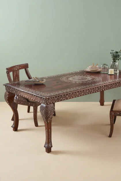 Teakwood Bone Inlay 6 Seater Dining Table Natural, buy teakwood bone inlay seater, luxury teakwood bone inlay seater, handcrafted teakwood bone inlay seater, handmade teakwood bone inlay seater, boneteakwood-bone-inlay-6-seater-dining-table-natural-bone-inlay-furniture-dining-room-furniture-dining-table-furniture-table-handmade-bone-i-01.webp