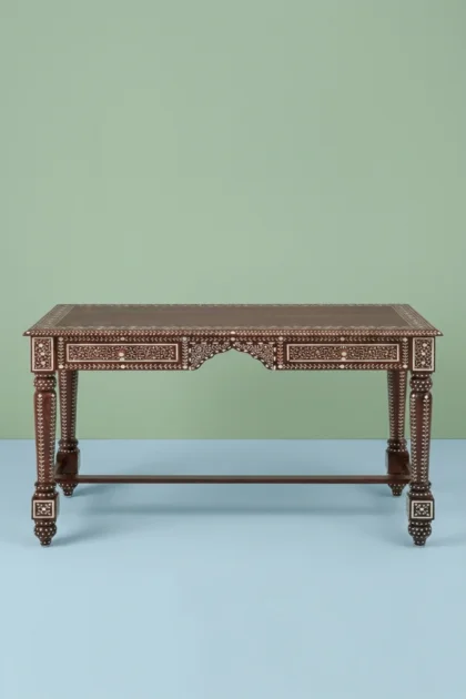 Teakwood Bone Inlay Study Table 2 Drawers, buy teakwood bone inlay study, luxury teakwood bone inlay study, handcrafted teakwood bone inlay study, handmade teakwood bone inlay study, teakwood boneteakwood-bone-inlay-study-table-2-drawers-bone-inlay-furniture-furniture-table-handmade-bone-inlay-01.webp