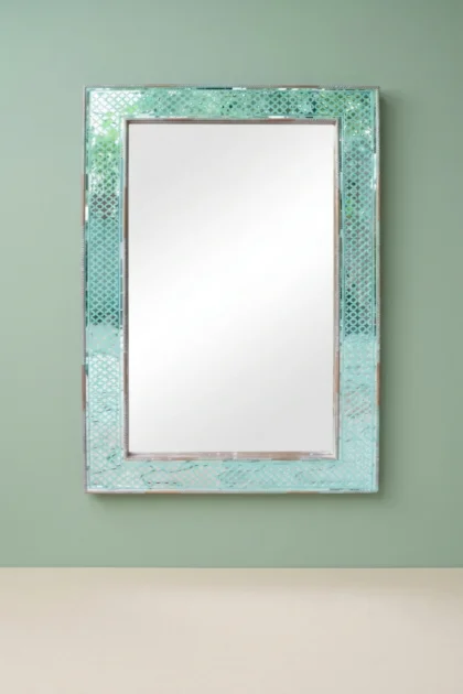 Thikri Glass Inlay Mirror Green With Brass Work, buy thikri glass inlay mirror, luxury thikri glass inlay mirror, handcrafted thikri glass inlay mirror, handmade thikri glass inlay mirror, glass inlaythikri-glass-inlay-mirror-green-with-brass-work-brass-furniture-decorative-mirror-glass-inlay-green-furniture-metal-furniture-thikri-glass-inlay-wall-mirror-01.webp