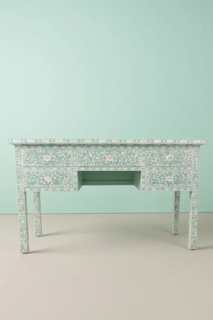 Turquoise Mother Of Pearl Inlay 5 Drawer Desk, buy turquoise mother pearl inlay, luxury turquoise mother pearl inlay, handcrafted turquoise mother pearl inlay, handmade turquoise mother pearl inlayturquoise-mother-of-pearl-inlay-5-drawer-desk-desk-home-office-furniture-mop-inlay-furniture-mother-of-pearl-inlay-01.webp
