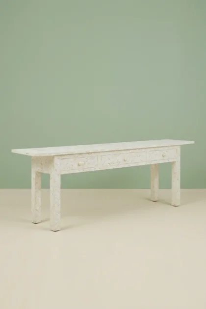 White Geometric Bone Inlay 3 Drawer Console Long Edges, buy white geometric bone inlay, luxury white geometric bone inlay, handcrafted white geometric bone inlay, handmade white geometric bone inlaywhite-geometric-bone-inlay-3-drawer-console-long-edges-bone-inlay-furniture-console-table-entryway-table-geometric-design-geometric-pattern-hand-01.webp