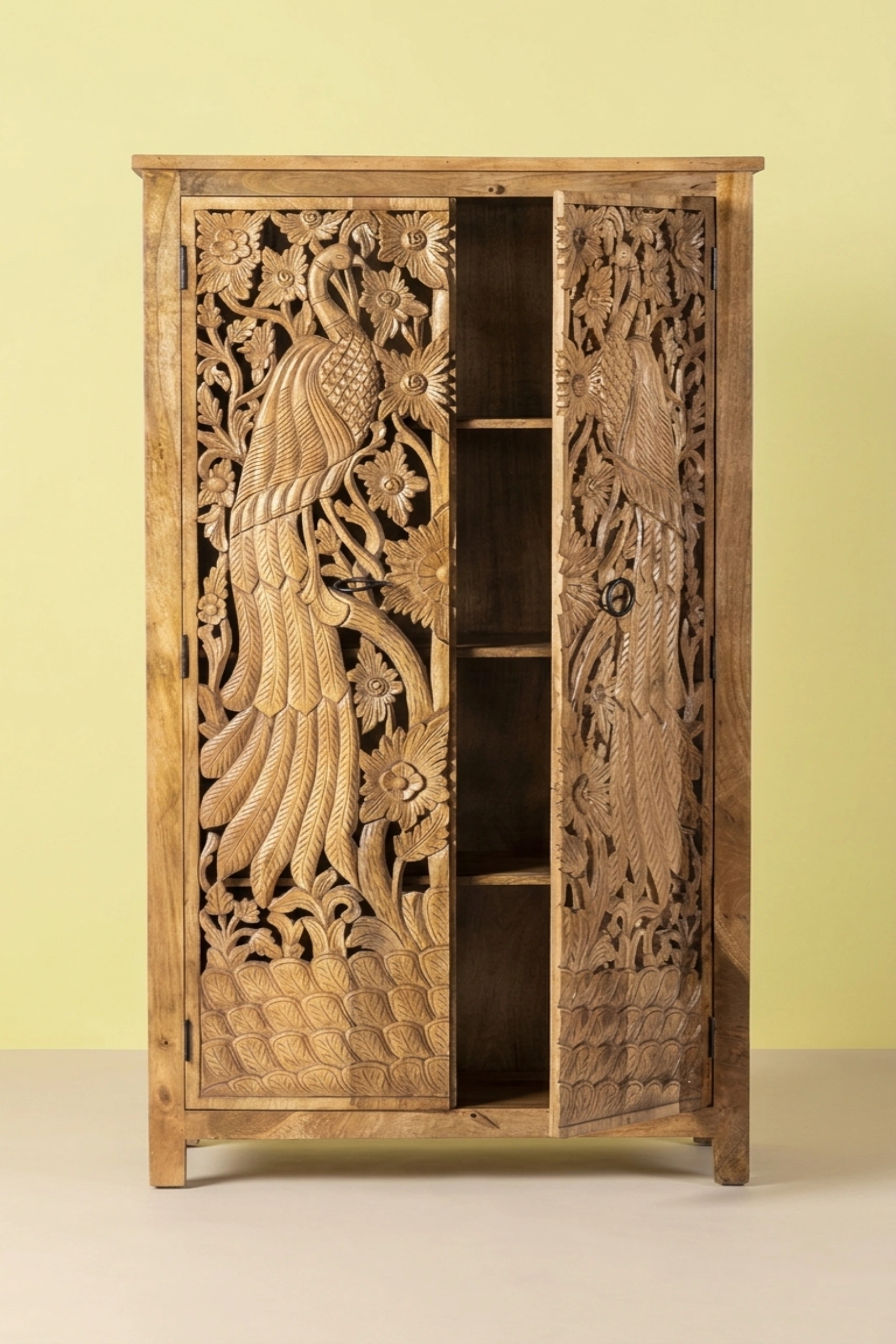 Handcarved_Peacock_Design_Almirah_Natural_image_03_side_profile_luxury_storage_wardrobe_armoire_cupboard_handcrafted_bedroom_living_room_artisan_premium_interior_furniture.webp