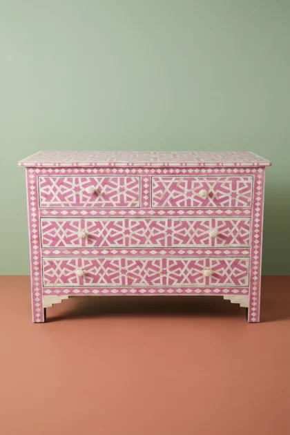 Abstract Bone Inlay Chest of 4 Drawers Pink, buy abstract bone inlay chest, luxury abstract bone inlay chest, handcrafted abstract bone inlay chest, handmade abstract bone inlay chest, abstract boneabstract-bone-inlay-chest-of-4-drawers-pink-bone-inlay-furniture-chest-of-drawers-drawers-cabinet-handmade-bone-inlay-pink-furniture-storage-furniture-01.webp