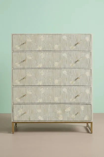 Ada Mother of Pearl Inlay 5 Drawer Dresser Grey, buy ada mother pearl inlay, luxury ada mother pearl inlay, handcrafted ada mother pearl inlay, handmade ada mother pearl inlay, ada mother pearl giftada-mother-of-pearl-inlay-5-drawer-dresser-grey-bedroom-storage-dresser-grey-furniture-mop-inlay-furniture-mother-of-pearl-inlay-01.webp