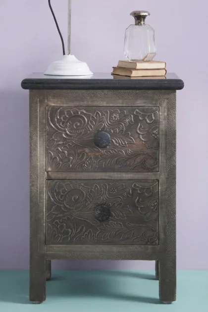 Antique Metal Two Drawer Bedside With Black Granite Top, buy antique metal two drawer, luxury antique metal two drawer, handcrafted antique metal two drawer, handmade antique metal two drawer, antiqueantique-metal-two-drawer-bedside-with-black-granite-top-bedside-table-black-furniture-metal-furniture-nightstand-white-metal-furniture-01.webp