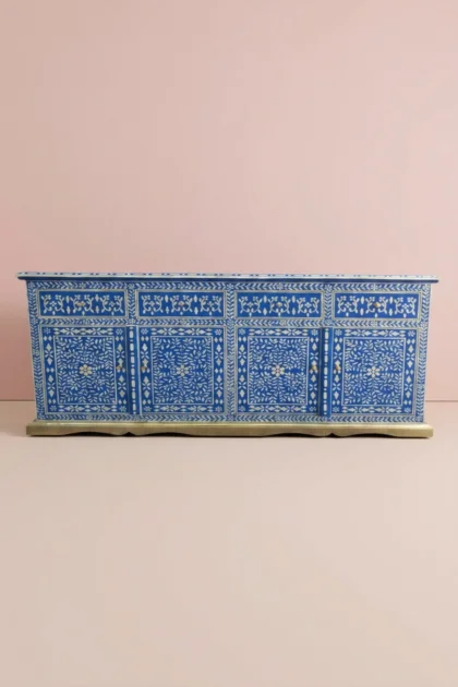Arabic Floral Bone Inlay Buffet Blue, buy arabic floral bone inlay, luxury arabic floral bone inlay, handcrafted arabic floral bone inlay, handmade arabic floral bone inlay, arabic floral bone giftarabic-floral-bone-inlay-buffet-blue-blue-furniture-bone-inlay-furniture-buffet-cabinet-floral-design-floral-pattern-flower-motif-handmade-bone-inlay-sideboard-01.webp