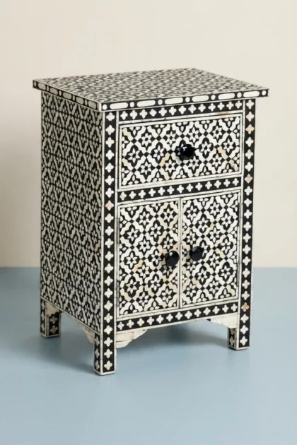 Black Arctic Bone Inlay Bedside, buy black arctic bone inlay, luxury black arctic bone inlay, handcrafted black arctic bone inlay, handmade black arctic bone inlay, black arctic bone inlay onlineblack-arctic-bone-inlay-bedside-bedside-table-black-furniture-bone-inlay-furniture-handmade-bone-inlay-nightstand-01.webp
