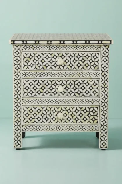 Black Bone Inlay 3 Drawer Bedside Geometric, buy black bone inlay drawer, luxury black bone inlay drawer, handcrafted black bone inlay drawer, handmade black bone inlay drawer, black bone inlay giftblack-bone-inlay-3-drawer-bedside-geometric-bedside-table-black-furniture-bone-inlay-furniture-geometric-design-geometric-pattern-handmade-bone-inlay-nightstand-01.webp