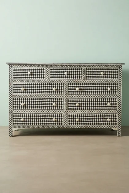 Black Bone Inlay 9 Drawer Checks Design Chest, buy black bone inlay drawer, luxury black bone inlay drawer, handcrafted black bone inlay drawer, handmade black bone inlay drawer, black bone inlay giftblack-bone-inlay-9-drawer-checks-design-chest-black-furniture-bone-inlay-furniture-chest-of-drawers-drawers-cabinet-handmade-bone-inlay-storage-furniture-01.webp