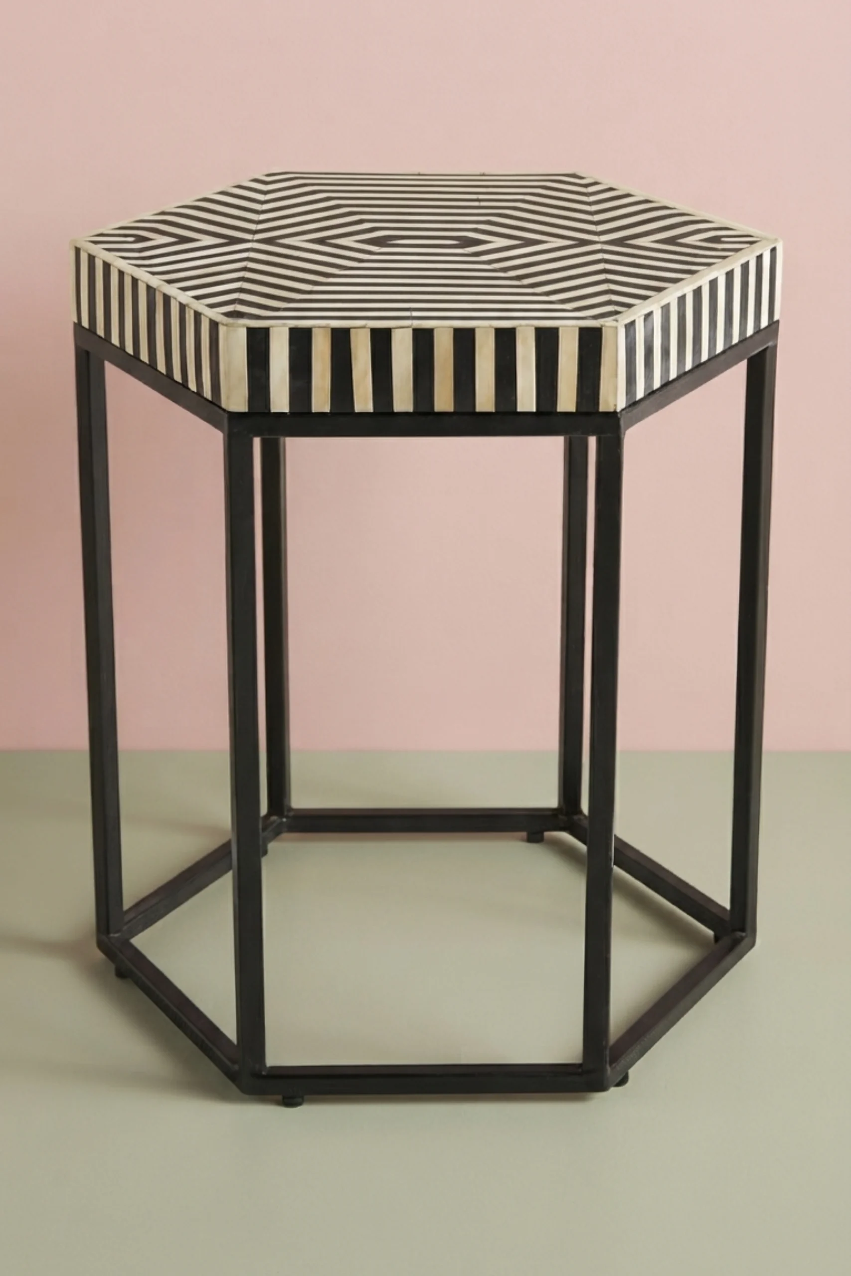 Black Bone Inlay Hexagonal Side Table Stripes, buy black bone inlay hexagonal, luxury black bone inlay hexagonal, handcrafted black bone inlay hexagonal, handmade black bone inlay hexagonal, blackblack-bone-inlay-hexagonal-side-table-stripes-black-furniture-bone-inlay-furniture-furniture-table-handmade-bone-inlay-01.webp