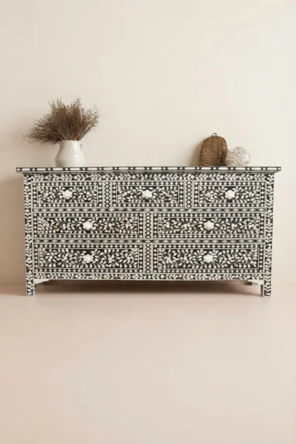 Black Mother Of Pearl Inlay Chest Of 7 Drawers Large, buy black mother pearl inlay, luxury black mother pearl inlay, handcrafted black mother pearl inlay, handmade black mother pearl inlay, blackblack-mother-of-pearl-inlay-chest-of-7-drawers-large-black-furniture-chest-of-drawers-drawers-cabinet-mop-inlay-furniture-mother-of-pearl-inlay-storage-furni-01.webp