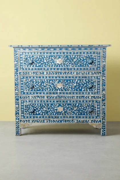 Blue Mother Of Pearl Inlay 3 Drawer Chest Floral, buy blue mother pearl inlay, luxury blue mother pearl inlay, handcrafted blue mother pearl inlay, handmade blue mother pearl inlay, blue mother, blueblue-mother-of-pearl-inlay-3-drawer-chest-floral-blue-furniture-chest-of-drawers-drawers-cabinet-floral-design-floral-pattern-flower-motif-mop-inlay-furniture-mo-01.webp