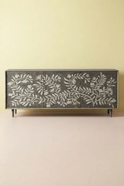 Bone Flower Media Console Dusk Finish Bone Inlay Tv Stand, buy bone flower media console, luxury bone flower media console, handcrafted bone flower media console, handmade bone flower media consolebone-flower-media-console-dusk-finish-bone-inlay-tv-stand-bone-inlay-furniture-botanical-design-console-table-entryway-table-flower-pattern-handmade-bon-01.webp
