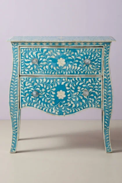Bone Inlay 2 Drawer Small Chest Curved Legs Turquoise, buy bone inlay drawer small, luxury bone inlay drawer small, handcrafted bone inlay drawer small, handmade bone inlay drawer small, bone inlaybone-inlay-2-drawer-small-chest-curved-legs-turquoise-bone-inlay-furniture-chest-of-drawers-drawers-cabinet-handmade-bone-inlay-storage-furniture-01.webp