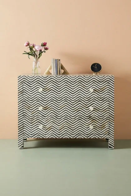 Bone Inlay 3 Drawer Dresser Chevron Black, buy bone inlay drawer dresser, luxury bone inlay drawer dresser, handcrafted bone inlay drawer dresser, handmade bone inlay drawer dresser, bone inlay, bonebone-inlay-3-drawer-dresser-chevron-black-bedroom-storage-black-furniture-bone-inlay-furniture-chevron-pattern-dresser-handmade-bone-inlay-01.webp