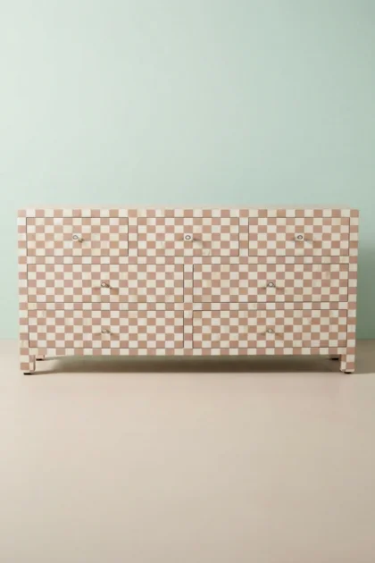 Bone Inlay 7 Drawer Checkerboard Dresser Almond, buy bone inlay drawer checkerboard, luxury bone inlay drawer checkerboard, handcrafted bone inlay drawer checkerboard, bone inlay drawer gift, bonebone-inlay-7-drawer-checkerboard-dresser-almond-bedroom-storage-bone-inlay-furniture-dresser-handmade-bone-inlay-01.webp