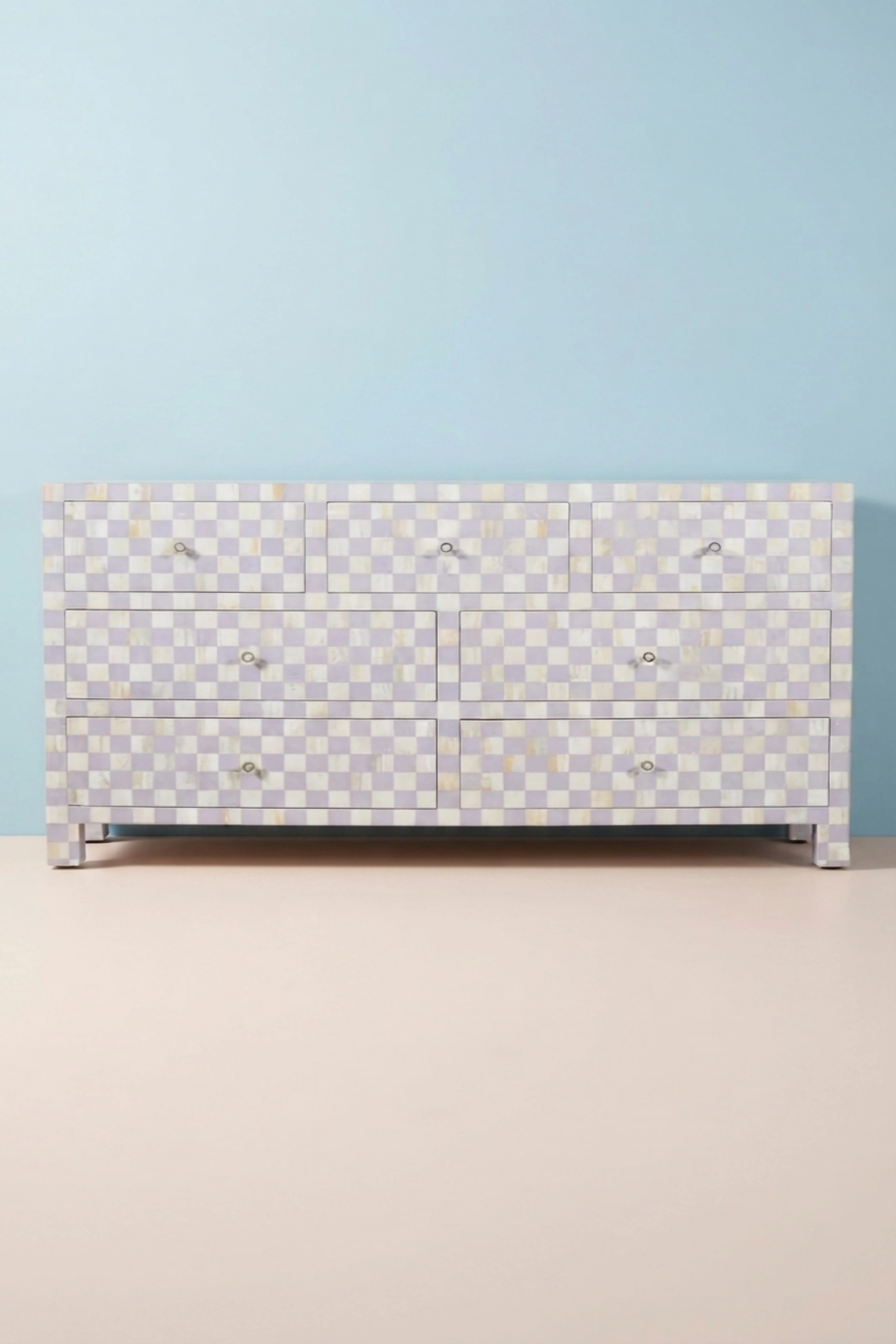 Bone Inlay 7 Drawer Checkerboard Dresser Lilac, buy bone inlay drawer checkerboard, luxury bone inlay drawer checkerboard, handcrafted bone inlay drawer checkerboard, bone inlay drawer gift, bonebone-inlay-7-drawer-checkerboard-dresser-lilac-bedroom-storage-bone-inlay-furniture-dresser-handmade-bone-inlay-01.webp