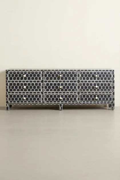 Bone Inlay 9 Drawer Chest Honeycomb Black, buy bone inlay drawer chest, luxury bone inlay drawer chest, handcrafted bone inlay drawer chest, handmade bone inlay drawer chest, bone inlay drawer giftbone-inlay-9-drawer-chest-honeycomb-black-black-furniture-bone-inlay-furniture-chest-of-drawers-drawers-cabinet-handmade-bone-inlay-storage-furniture-01.webp