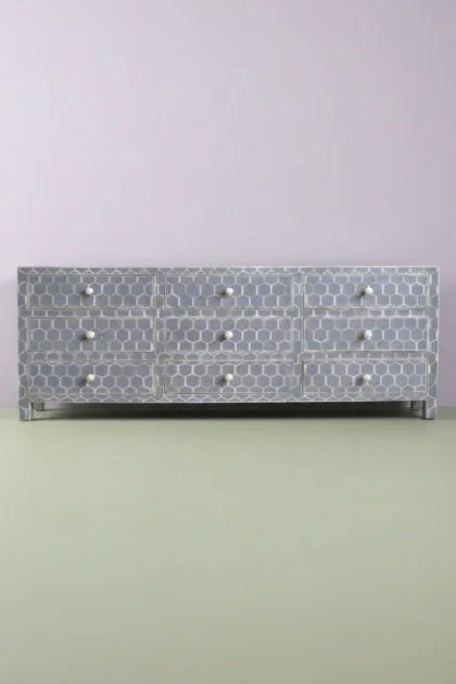 Bone Inlay 9 Drawer Chest Honeycomb Grey, buy bone inlay drawer chest, luxury bone inlay drawer chest, handcrafted bone inlay drawer chest, handmade bone inlay drawer chest, bone inlay drawer giftbone-inlay-9-drawer-chest-honeycomb-grey-bone-inlay-furniture-chest-of-drawers-drawers-cabinet-grey-furniture-handmade-bone-inlay-storage-furniture-01.webp