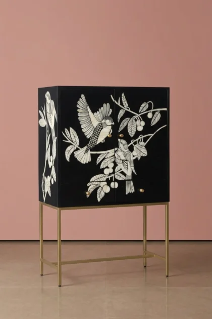 Bone Inlay Bar Cabinet Black Sparrow, buy bone inlay bar cabinet, luxury bone inlay bar cabinet, handcrafted bone inlay bar cabinet, handmade bone inlay bar cabinet, bone inlay bar cabinet online, barbone-inlay-bar-cabinet-black-sparrow-bar-cabinet-black-furniture-bone-inlay-furniture-chest-of-drawers-handmade-bone-inlay-storage-cabinet-01.webp