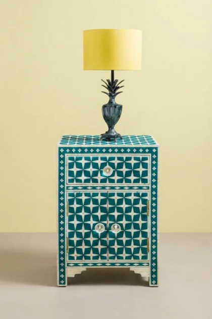 Bone Inlay Bedside Star Design Green, buy bone inlay bedside star, luxury bone inlay bedside star, handcrafted bone inlay bedside star, handmade bone inlay bedside star, bone inlay bedside star onlinebone-inlay-bedside-star-design-green-bedside-table-bone-inlay-furniture-green-furniture-handmade-bone-inlay-nightstand-star-pattern-01.webp