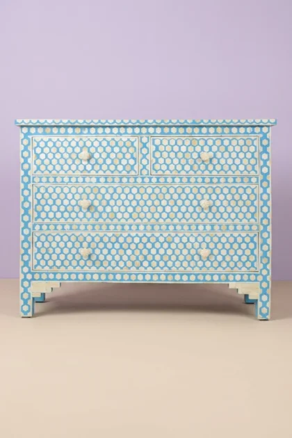 Bone Inlay Chest of Drawers Inverse Hexagon Aqua Blue, buy bone inlay chest drawers, luxury bone inlay chest drawers, handcrafted bone inlay chest drawers, handmade bone inlay chest drawers, aqua bluebone-inlay-chest-of-drawers-inverse-hexagon-aqua-blue-blue-furniture-bone-inlay-furniture-chest-of-drawers-drawers-cabinet-handmade-bone-inlay-hexagon-patte-01.webp