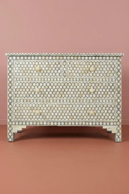 Bone Inlay Chest of Drawers Inverse Hexagon Grey, buy bone inlay chest drawers, luxury bone inlay chest drawers, handcrafted bone inlay chest drawers, handmade bone inlay chest drawers, bone inlaybone-inlay-chest-of-drawers-inverse-hexagon-grey-bone-inlay-furniture-chest-of-drawers-drawers-cabinet-grey-furniture-handmade-bone-inlay-hexagon-pattern-storage-01.webp