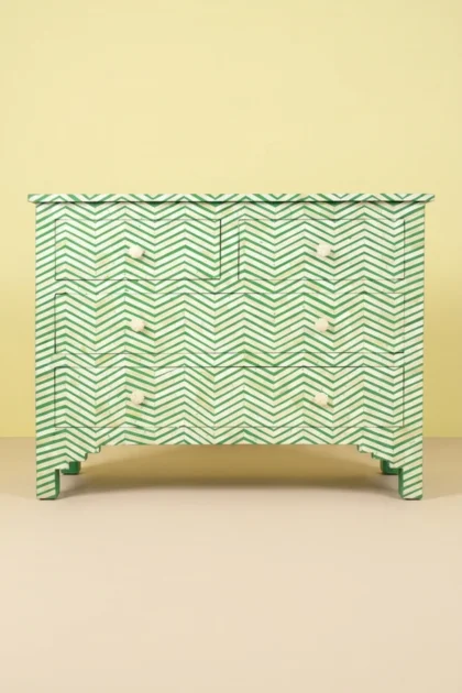 Bone Inlay Chest of Four Drawer Chevron Design Green, buy bone inlay chest four, luxury bone inlay chest four, handcrafted bone inlay chest four, handmade bone inlay chest four, bone inlay chest giftbone-inlay-chest-of-four-drawer-chevron-design-green-bone-inlay-furniture-chest-of-drawers-chevron-pattern-drawers-cabinet-green-furniture-handmade-bone-inla-01.webp