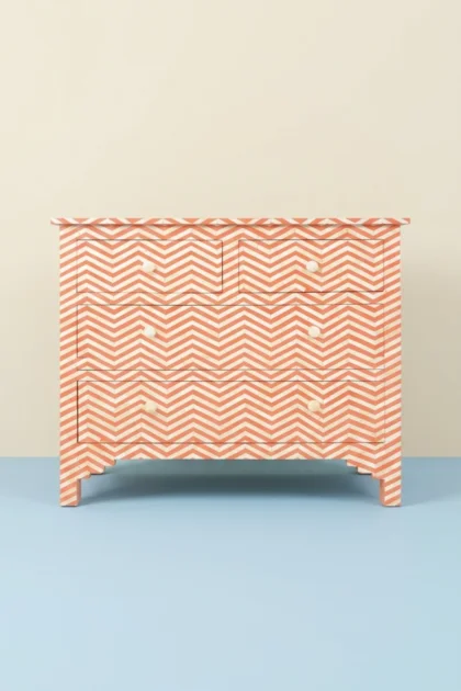 Bone Inlay Chest of Four Drawer Chevron Design Orange, buy bone inlay chest four, luxury bone inlay chest four, handcrafted bone inlay chest four, handmade bone inlay chest four, bone inlay chest giftbone-inlay-chest-of-four-drawer-chevron-design-orange-bone-inlay-furniture-chest-of-drawers-chevron-pattern-drawers-cabinet-handmade-bone-inlay-storage-furn-01.webp