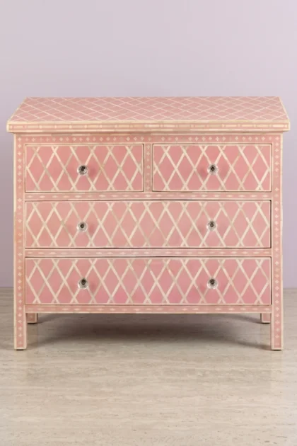 Bone Inlay Chest of Four Drawer Diamond Pink, buy bone inlay chest four, luxury bone inlay chest four, handcrafted bone inlay chest four, handmade bone inlay chest four, bone inlay chest four onlinebone-inlay-chest-of-four-drawer-diamond-pink-bone-inlay-furniture-chest-of-drawers-diamond-pattern-drawers-cabinet-handmade-bone-inlay-pink-furniture-storage-furnitu-01.webp
