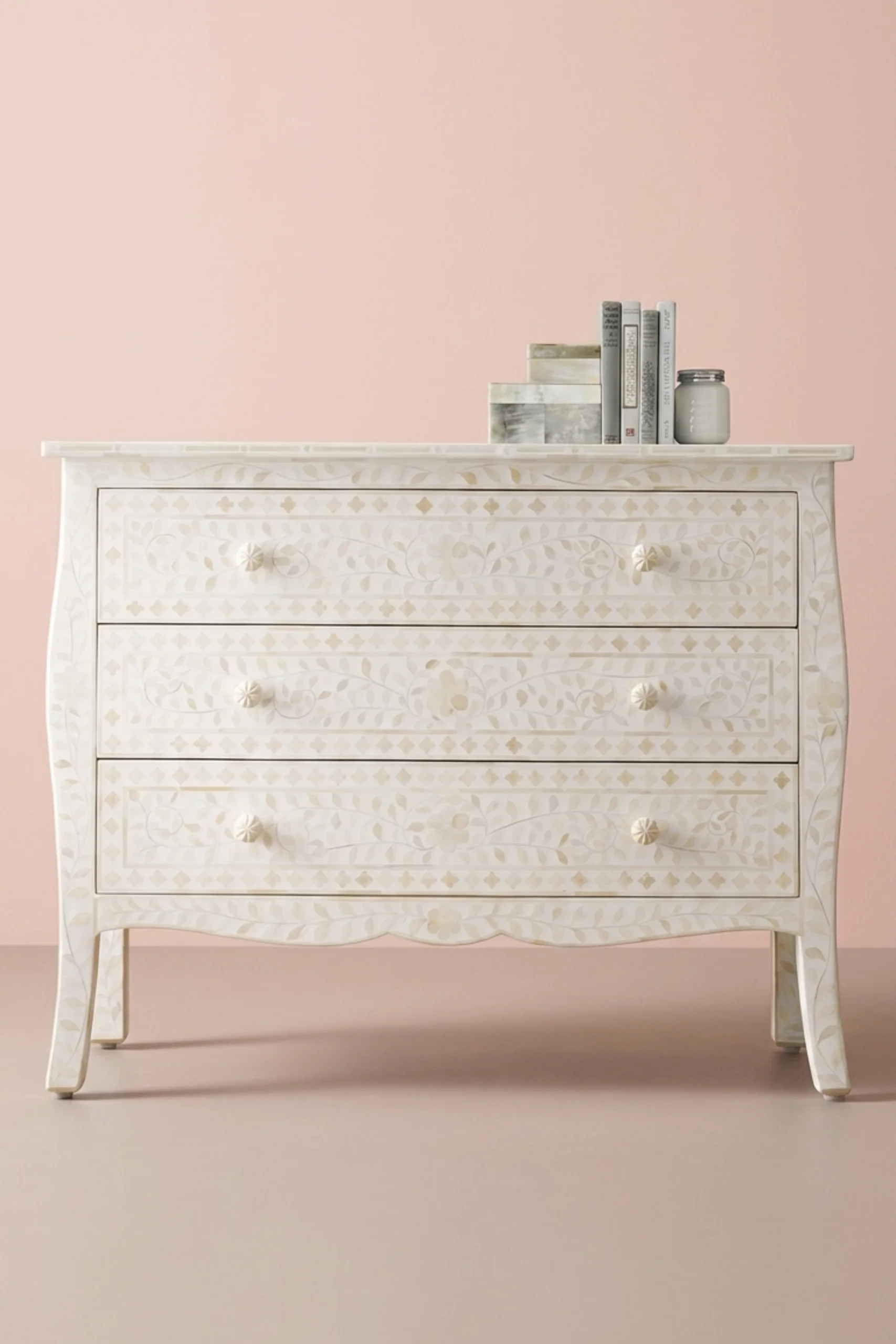 Bone Inlay Curved 3 Drawer Floral Dresser White with Topper, buy bone inlay curved drawer, luxury bone inlay curved drawer, handcrafted bone inlay curved drawer, handmade bone inlay curved drawerbone-inlay-curved-3-drawer-floral-dresser-white-with-topper-bedroom-storage-bone-inlay-furniture-dresser-floral-design-floral-pattern-flower-motif-han-01.webp