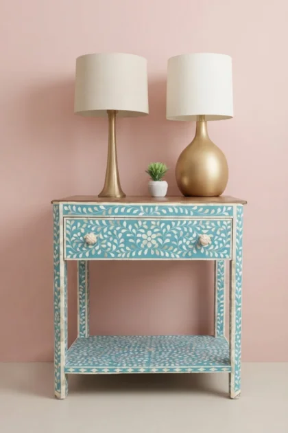 Bone Inlay Edge Floral Bedside, buy bone inlay edge floral, luxury bone inlay edge floral, handcrafted bone inlay edge floral, handmade bone inlay edge floral, bone inlay edge floral online, bone edgebone-inlay-edge-floral-bedside-bedside-table-bone-inlay-furniture-floral-design-floral-pattern-flower-motif-handmade-bone-inlay-nightstand-01.webp
