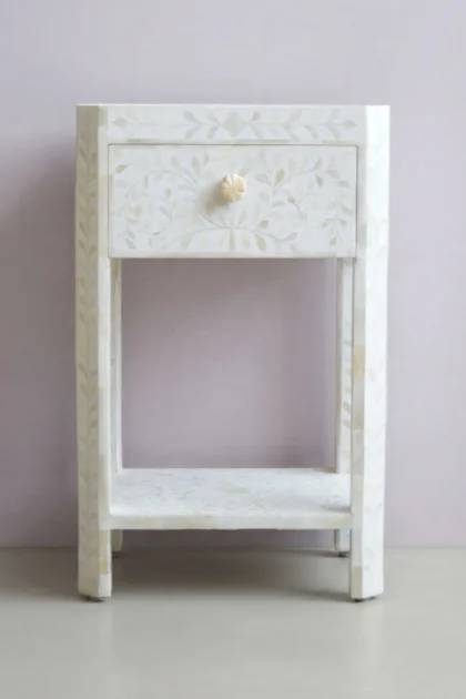 Bone Inlay Edge Floral Bedside White, buy bone inlay edge floral, luxury bone inlay edge floral, handcrafted bone inlay edge floral, handmade bone inlay edge floral, bone inlay edge floral onlinebone-inlay-edge-floral-bedside-white-bedside-table-bone-inlay-furniture-floral-design-floral-pattern-flower-motif-handmade-bone-inlay-nightstand-white-furniture-01.webp