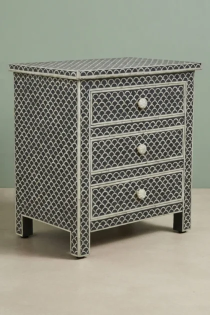 Bone Inlay Fishscale 3 Drawer Bedside Black, buy bone inlay fishscale drawer, luxury bone inlay fishscale drawer, handcrafted bone inlay fishscale drawer, handmade bone inlay fishscale drawer, bonebone-inlay-fishscale-3-drawer-bedside-black-bedside-table-black-furniture-bone-inlay-furniture-handmade-bone-inlay-nightstand-01.webp
