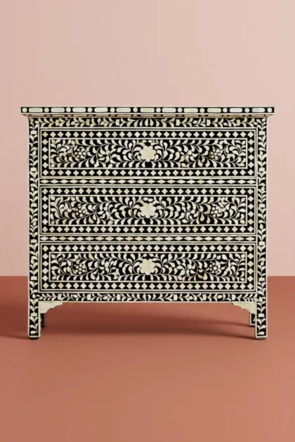 Bone Inlay Floral 3 Drawer Chest Black, buy bone inlay floral drawer, luxury bone inlay floral drawer, handcrafted bone inlay floral drawer, handmade bone inlay floral drawer, bone inlay floral giftbone-inlay-floral-3-drawer-chest-black-black-furniture-bone-inlay-furniture-chest-of-drawers-drawers-cabinet-floral-design-floral-pattern-flower-motif-handmade-bone-inlay-01.webp