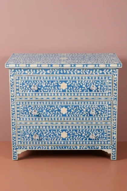 Bone Inlay Floral 3 Drawer Chest Blue, buy bone inlay floral drawer, luxury bone inlay floral drawer, handcrafted bone inlay floral drawer, handmade bone inlay floral drawer, bone inlay floral giftbone-inlay-floral-3-drawer-chest-blue-blue-furniture-bone-inlay-furniture-chest-of-drawers-drawers-cabinet-floral-design-floral-pattern-flower-motif-handmade-bone-inlay-sto-01.webp