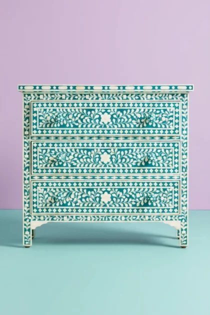 Bone Inlay Floral 3 Drawer Chest Teal Green, buy bone inlay floral drawer, luxury bone inlay floral drawer, handcrafted bone inlay floral drawer, handmade bone inlay floral drawer, bone inlay, bonebone-inlay-floral-3-drawer-chest-teal-green-bone-inlay-furniture-chest-of-drawers-drawers-cabinet-floral-design-floral-pattern-flower-motif-green-furniture-handmade-b-01.webp