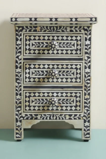 Bone Inlay Floral 3 Drawers Bedside Grey, buy bone inlay floral drawers, luxury bone inlay floral drawers, handcrafted bone inlay floral drawers, handmade bone inlay floral drawers, bone inlay, bonebone-inlay-floral-3-drawers-bedside-grey-bedside-table-bone-inlay-furniture-floral-design-floral-pattern-flower-motif-grey-furniture-handmade-bone-inlay-nightstand-01.webp
