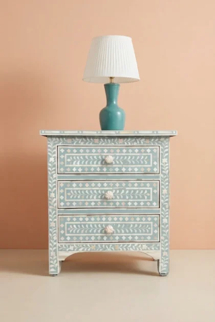 Bone Inlay Floral 3 Drawers Bedside Mint Green, buy bone inlay floral drawers, luxury bone inlay floral drawers, handcrafted bone inlay floral drawers, handmade bone inlay floral drawers, bone inlaybone-inlay-floral-3-drawers-bedside-mint-green-bedside-table-bone-inlay-furniture-floral-design-floral-pattern-flower-motif-green-furniture-handmade-bone-inlay-01.webp