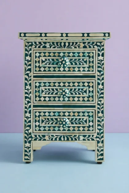 Bone Inlay Floral 3 Drawers Bedside Teal Green Table, buy bone inlay floral drawers, luxury bone inlay floral drawers, handcrafted bone inlay floral drawers, handmade bone inlay floral drawers, bonebone-inlay-floral-3-drawers-bedside-teal-green-table-bedside-table-bone-inlay-furniture-floral-design-floral-pattern-flower-motif-furniture-table-green-fu-01.webp