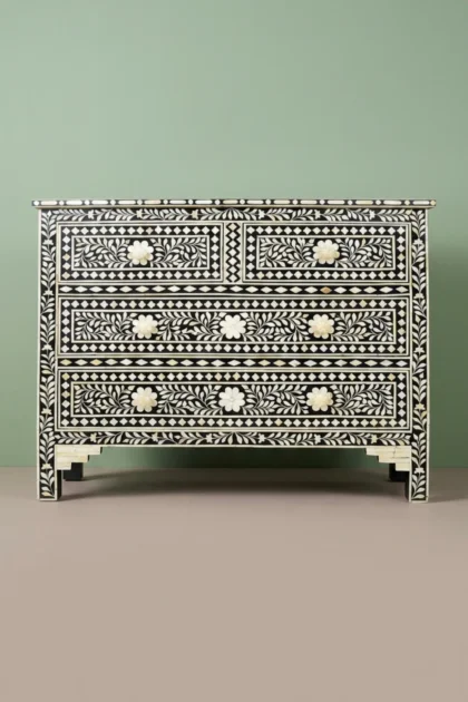 Bone Inlay Floral Chest of 4 Drawer Black, buy bone inlay floral chest, luxury bone inlay floral chest, handcrafted bone inlay floral chest, handmade bone inlay floral chest, bone inlay floral giftbone-inlay-floral-chest-of-4-drawer-black-black-furniture-bone-inlay-furniture-chest-of-drawers-drawers-cabinet-floral-design-floral-pattern-flower-motif-handmade-bone-01.webp